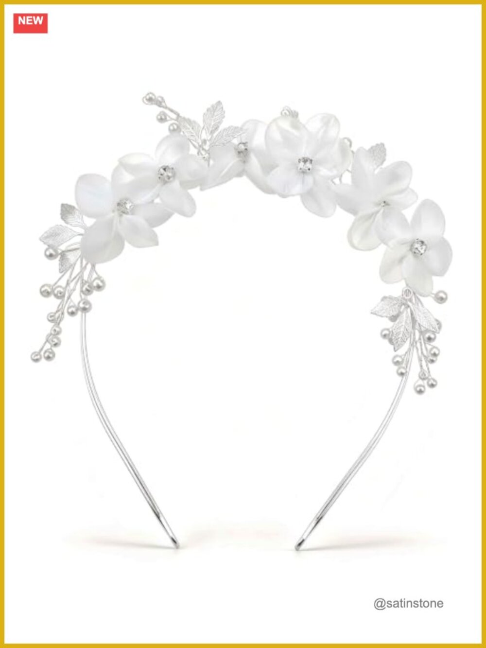 Tulle Pearl Flower Headband White Floral Wreath for Wedding Party